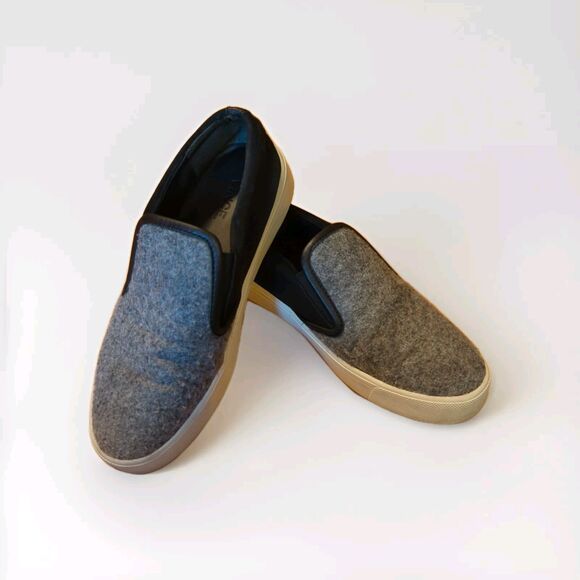 Vince Banler Sneaker Shoes Womens 6.5 Grey Felt Black Suede Slip On - Picture 1 of 7